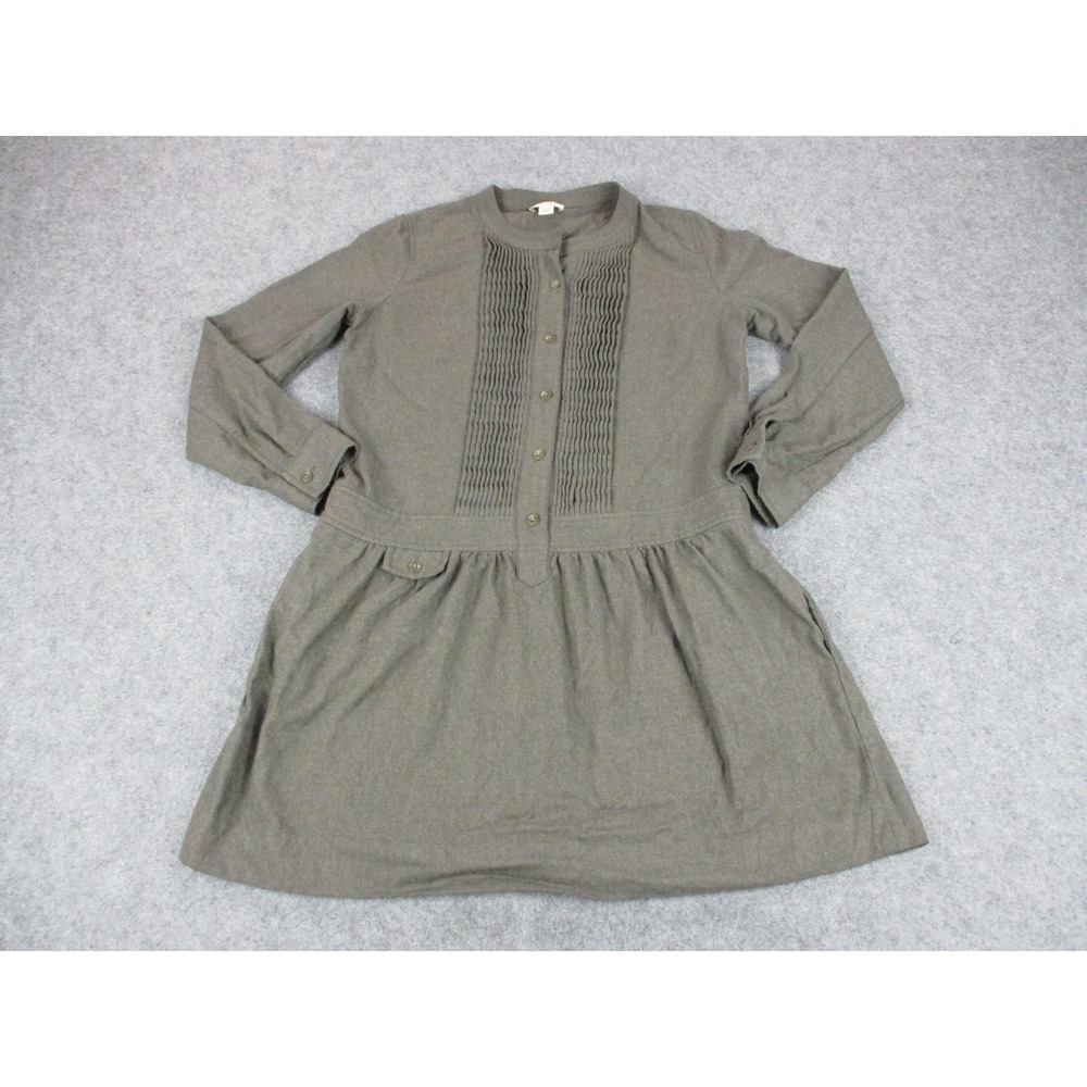 J Crew Dress Womens 6 Gray Wool Pleated Fit Flare Shirt Long Sleeve Pockets